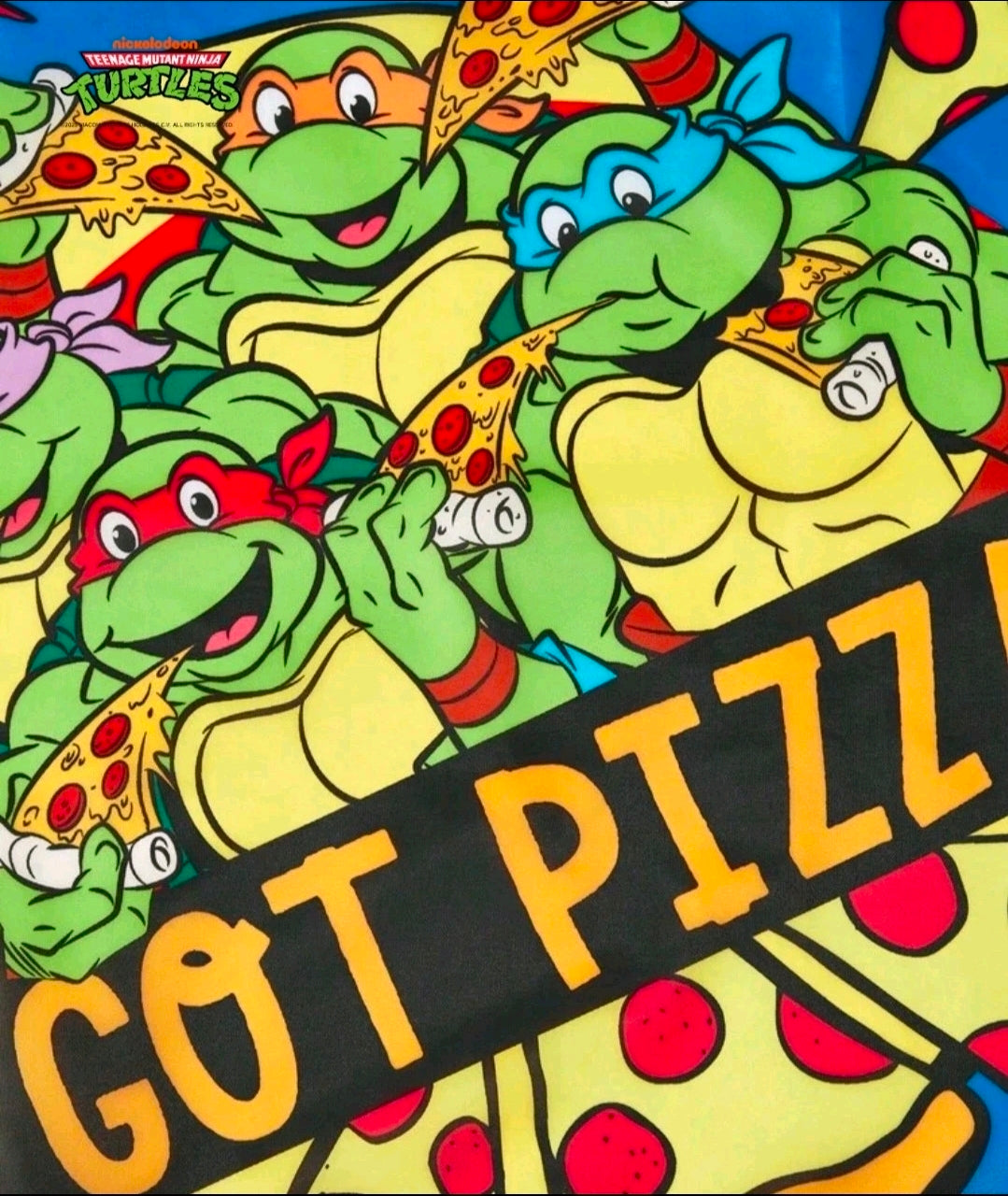 Teenage Mutant Ninja Turtles tote bag close-up with “Got Pizza!” character artwork