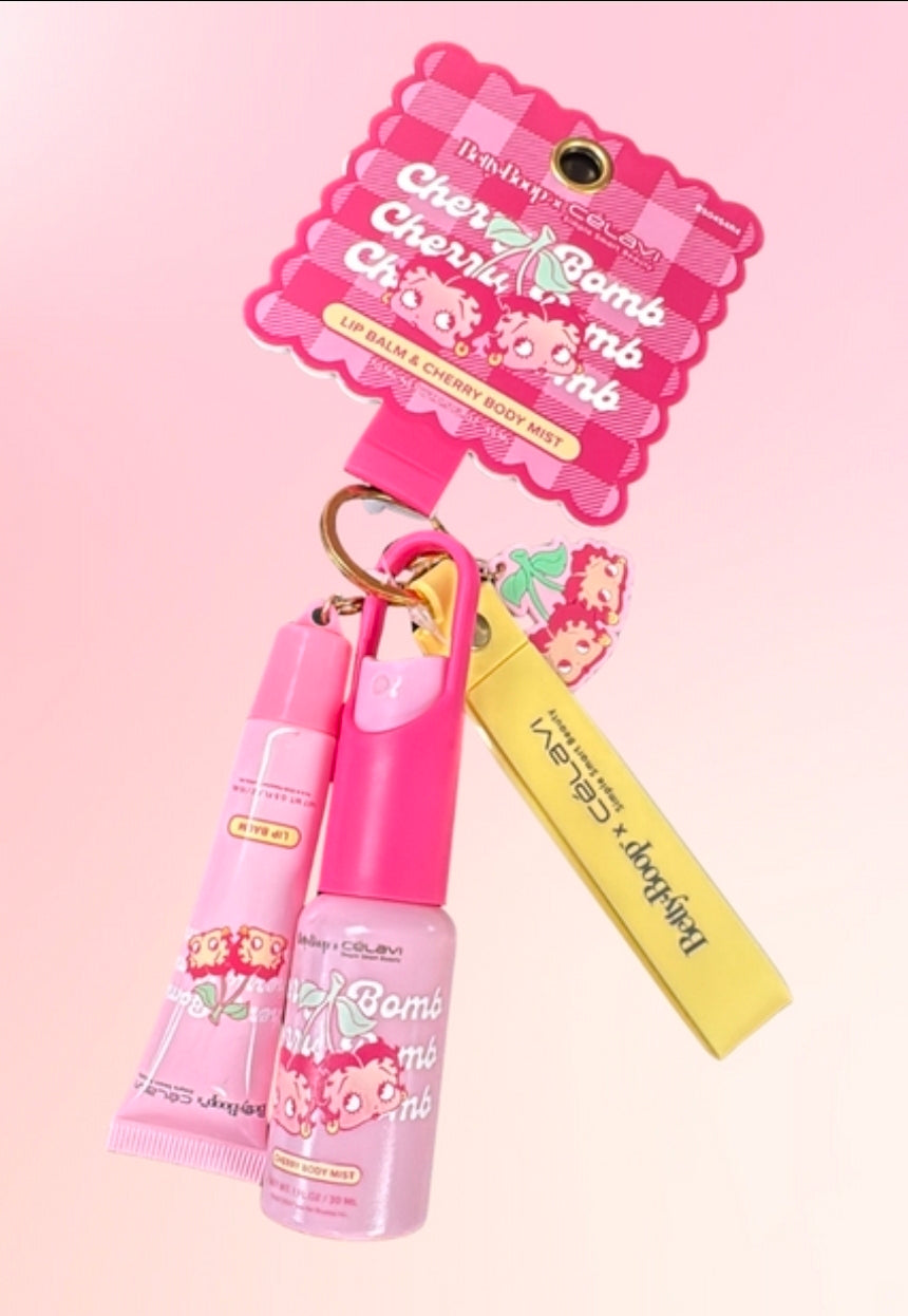 Betty Boop Celavi Cherry Bomb Lip Balm & Cherry Body Mist Keychain