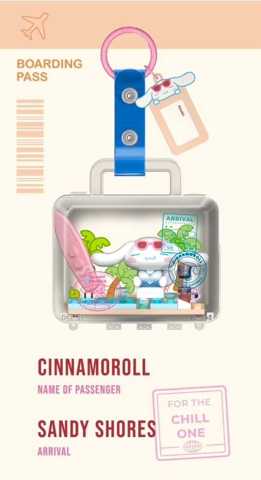 Cinnamoroll keychain with pink luggage tags and clear display suitcase