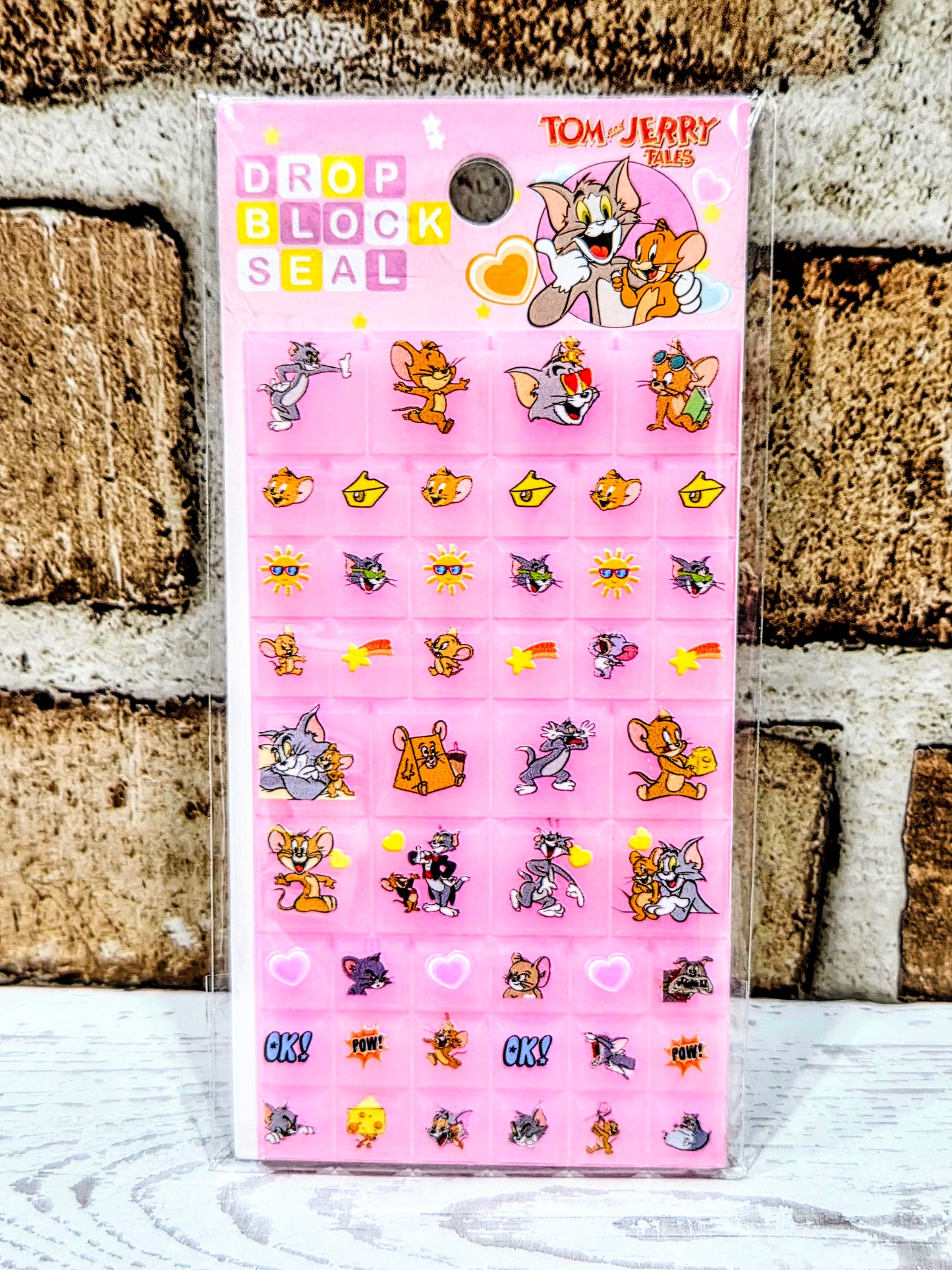 Tom & Jerry Drop Block Seal Puffy Stickers Pink or Purple Cartoon NEW