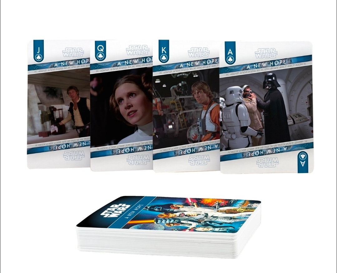 Star Wars A New Hope playing card deck showing card faces and a stacked deck