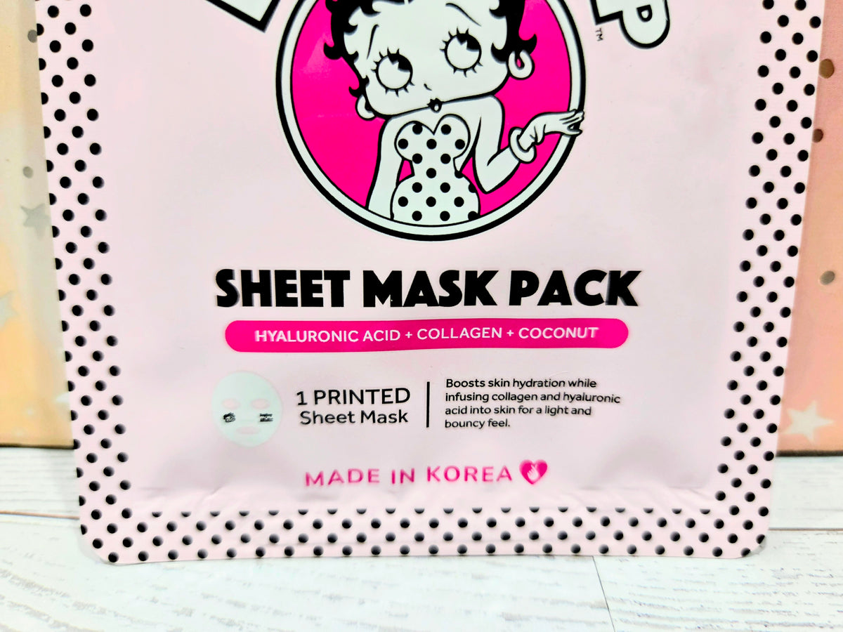 Celavi Betty Boop sheet mask pack, hyaluronic acid, collagen, coconut, 1 printed mask