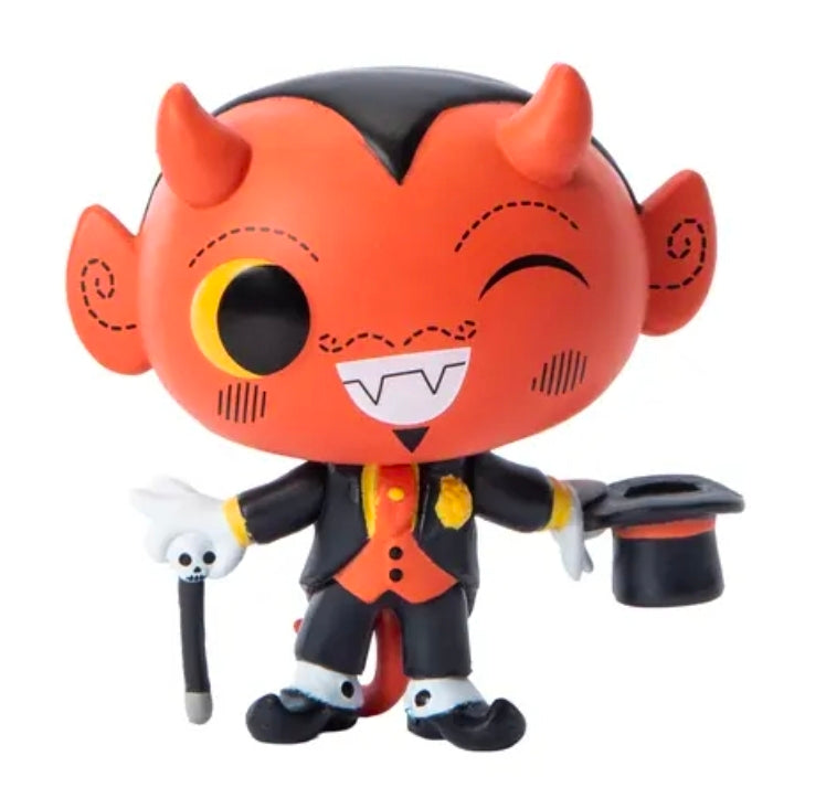 Orange-faced Halloween vinyl mini figure holding a bucket and tool, full body