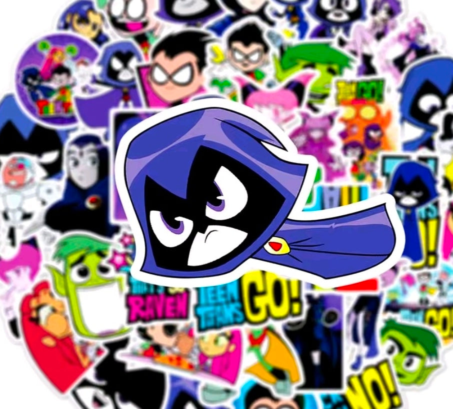 Vinyl decal sticker close-up of Raven cartoon head with blue hood and 'GO!' text