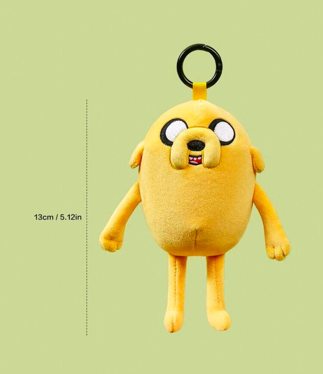 Yellow Jake the Dog plush bag charm keychain with black keyring loop and standing pose.