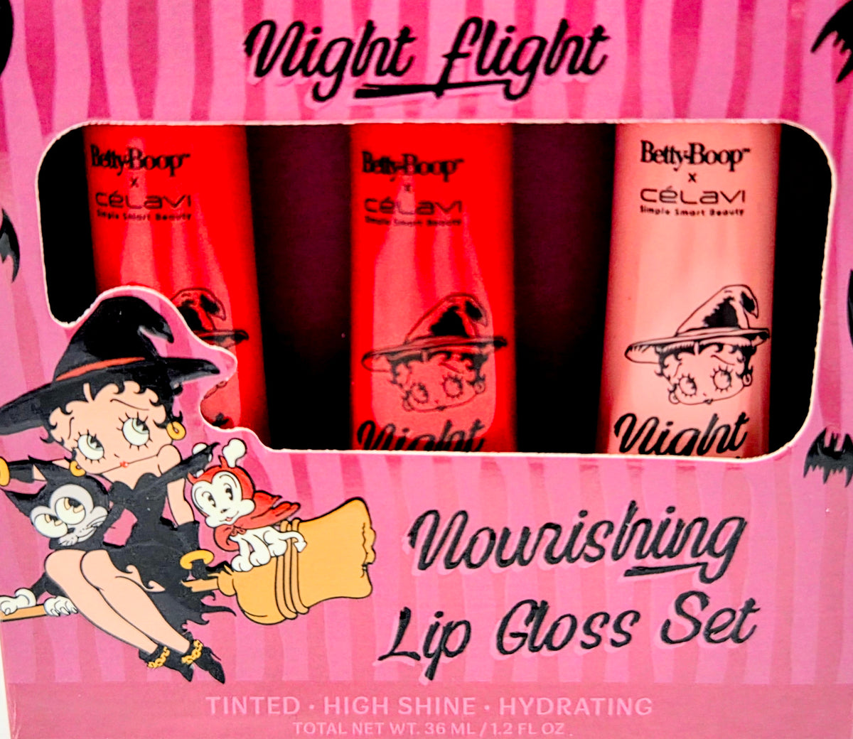 Betty Boop x Celavi Night Flight 3pc Nourishing Lip Gloss Tinted High Shine