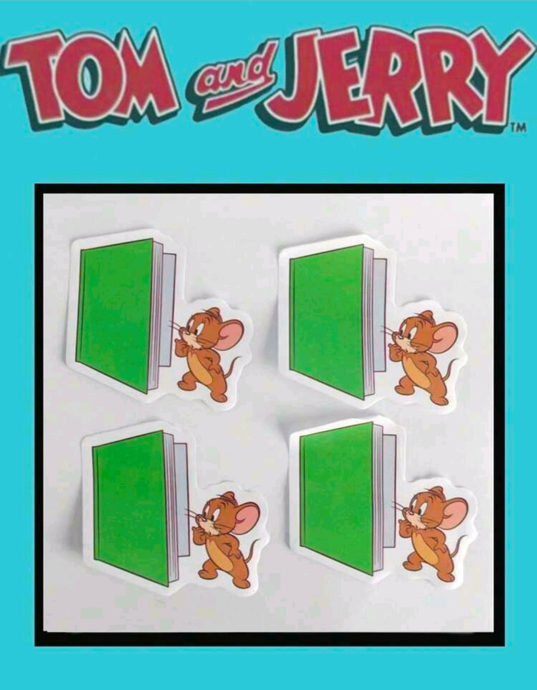Licensed sticky note pad with green die-cut notes and small character icons