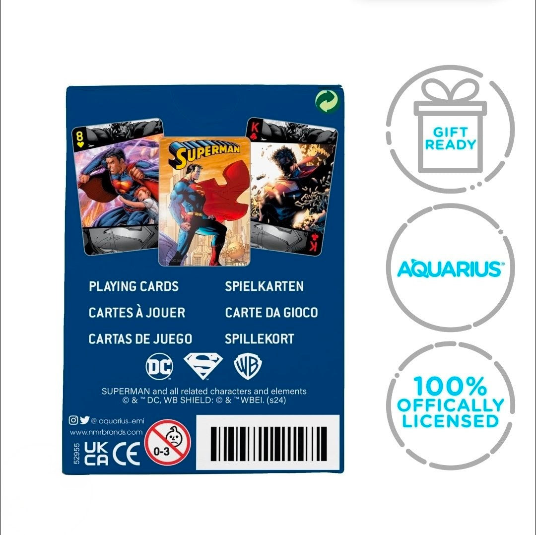 Superman DC Comics playing card deck back with barcode and Aquarius licensing icons