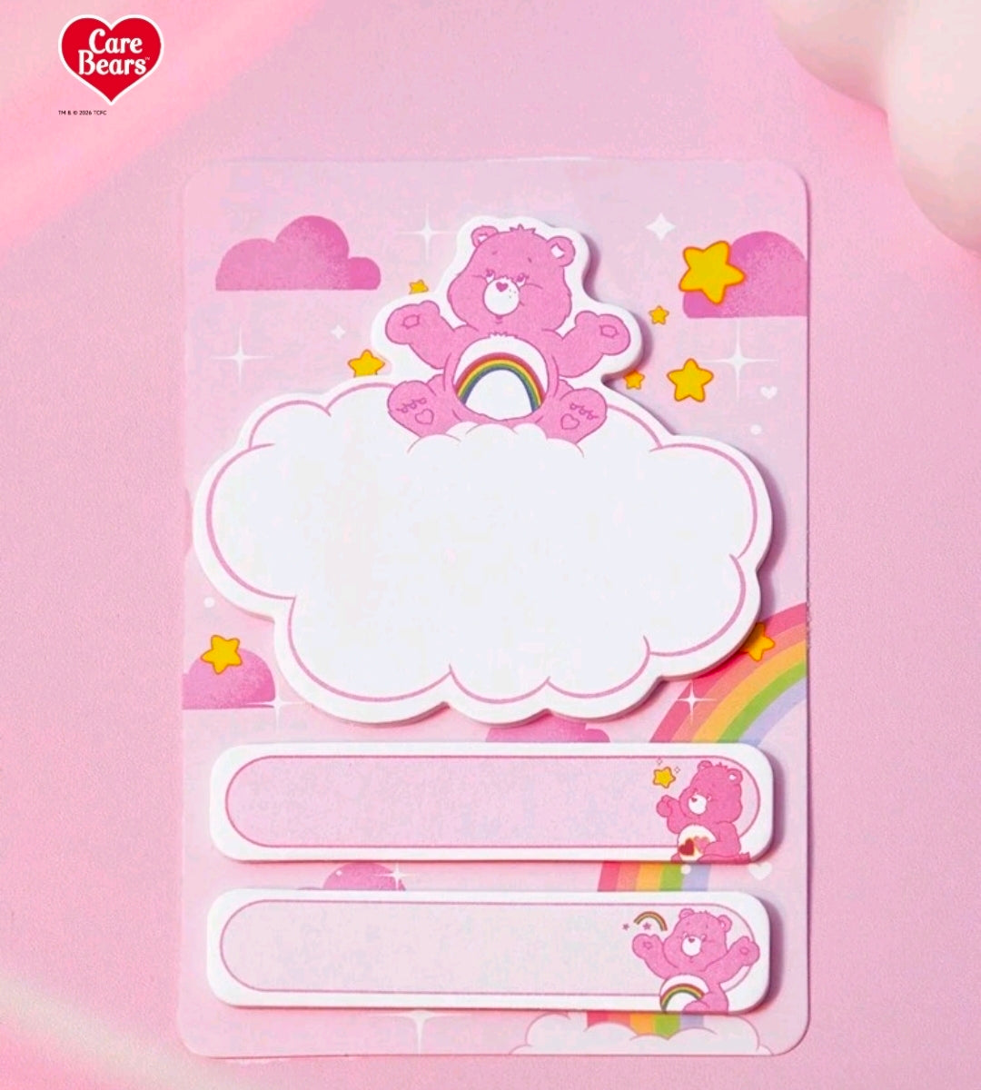 Care Bears sticky note set in clear sleeve: cloud note and rainbow bear tabs