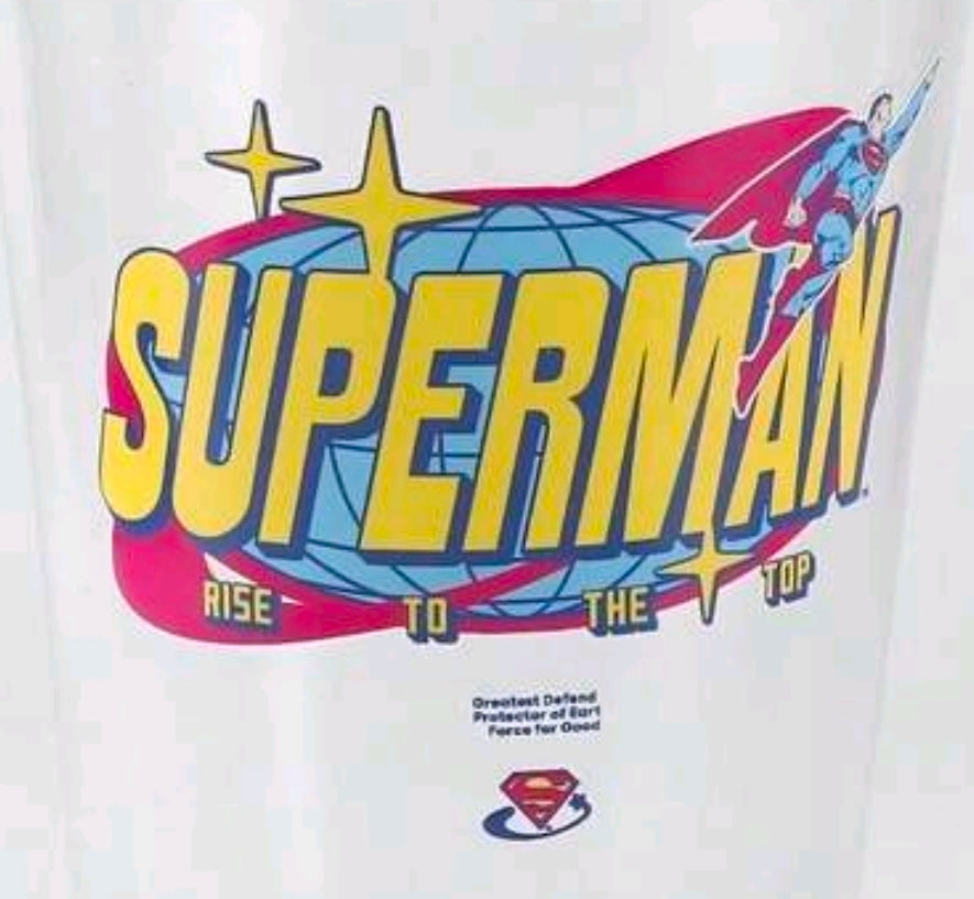 Superman retro glass tumbler graphic on clear mug
