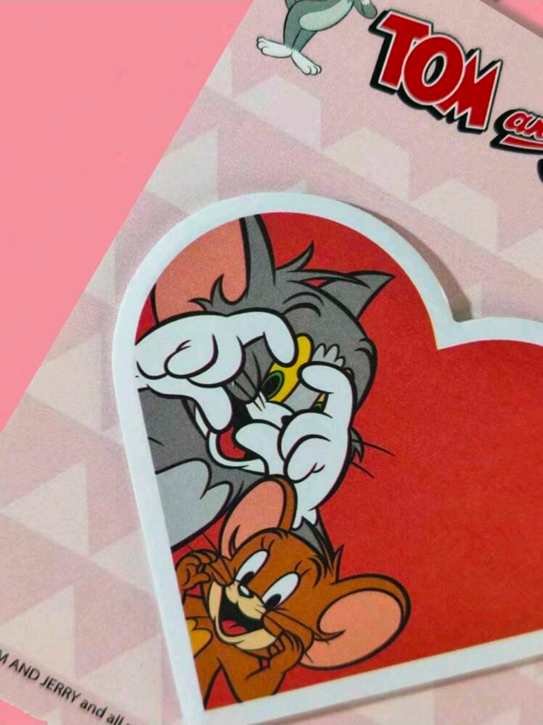 Tom and Jerry red heart sticky notes with Tom and Jerry embracing