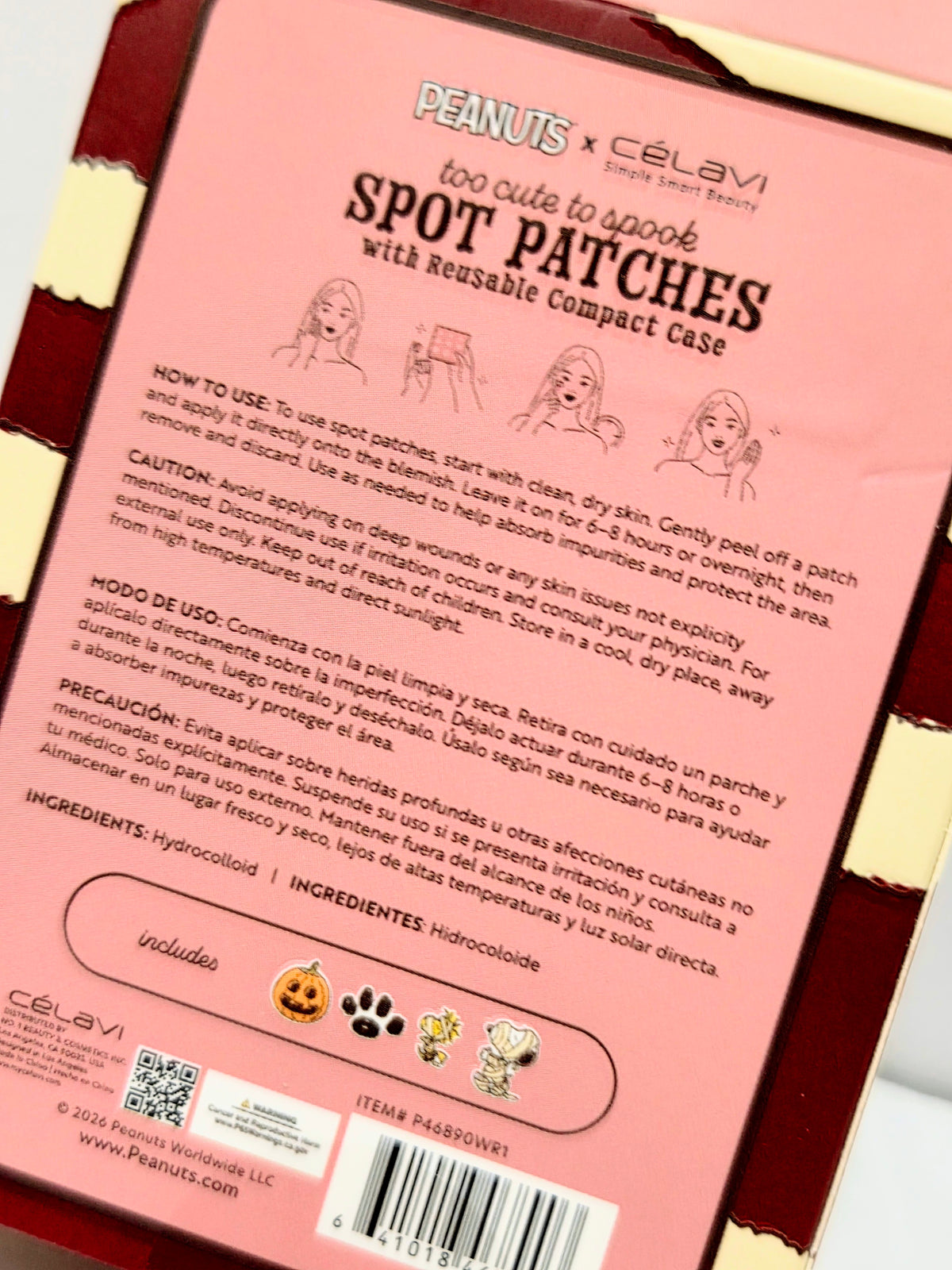 Peanuts x Celavi hydrocolloid spot patches with reusable compact case back panel