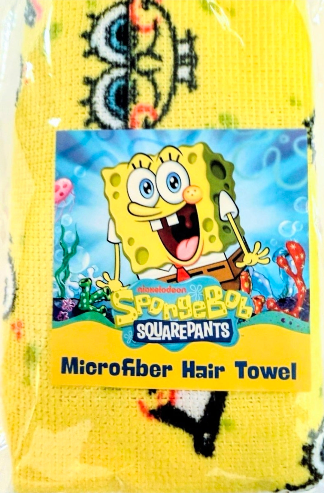 Yellow Microfiber Hair Towel with SpongeBob SquarePants character print